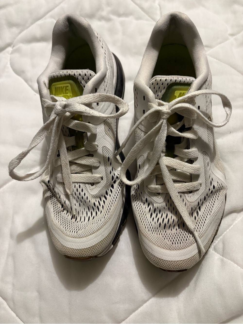 Nike Women’s White and Black Mesh Running Sneakers with Neon Accent